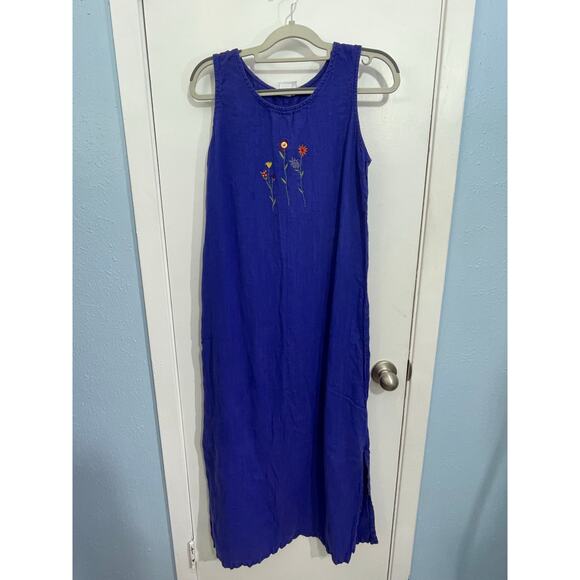 Vintage Donna Linen Dress Shirt Set Small Blue Embroidered Cottage Core Boho - Picture 3 of 11